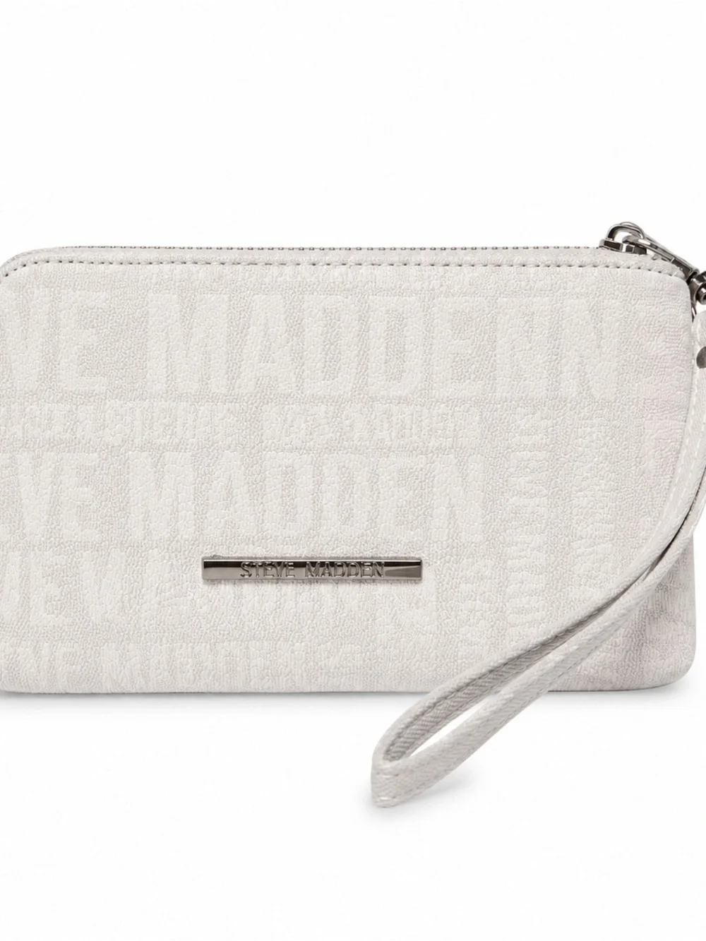 Steve Madden Off-White Embossed Logo Wristlet